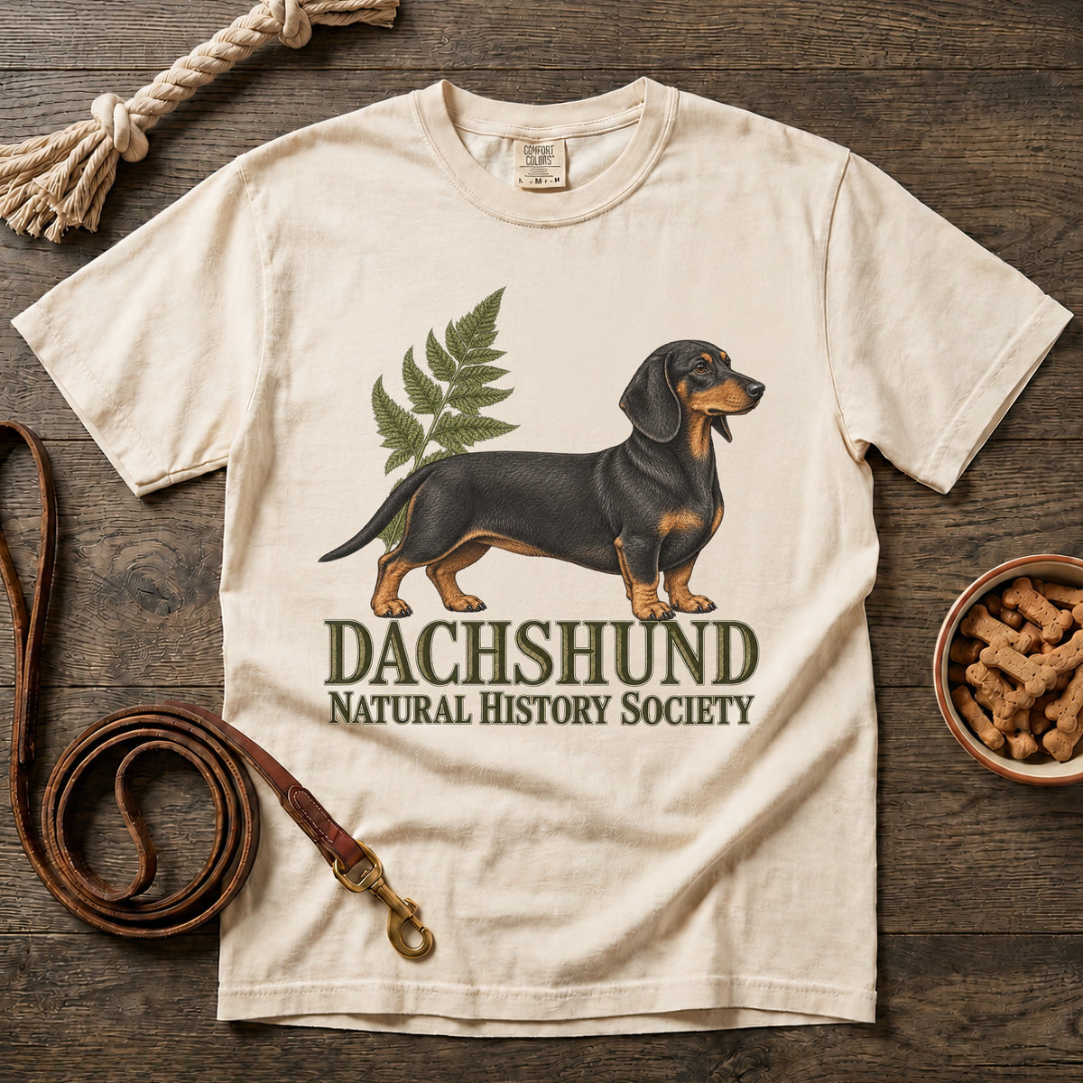 Dachshund Natural History Society T-Shirt - Black and Tan Shorthaired Doxie