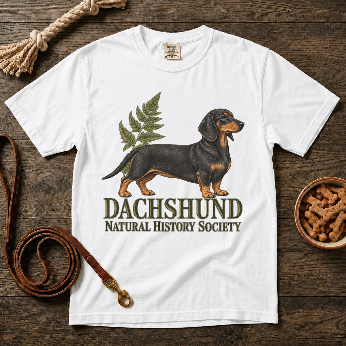 Dachshund Natural History Society T-Shirt - Black and Tan Shorthaired Doxie