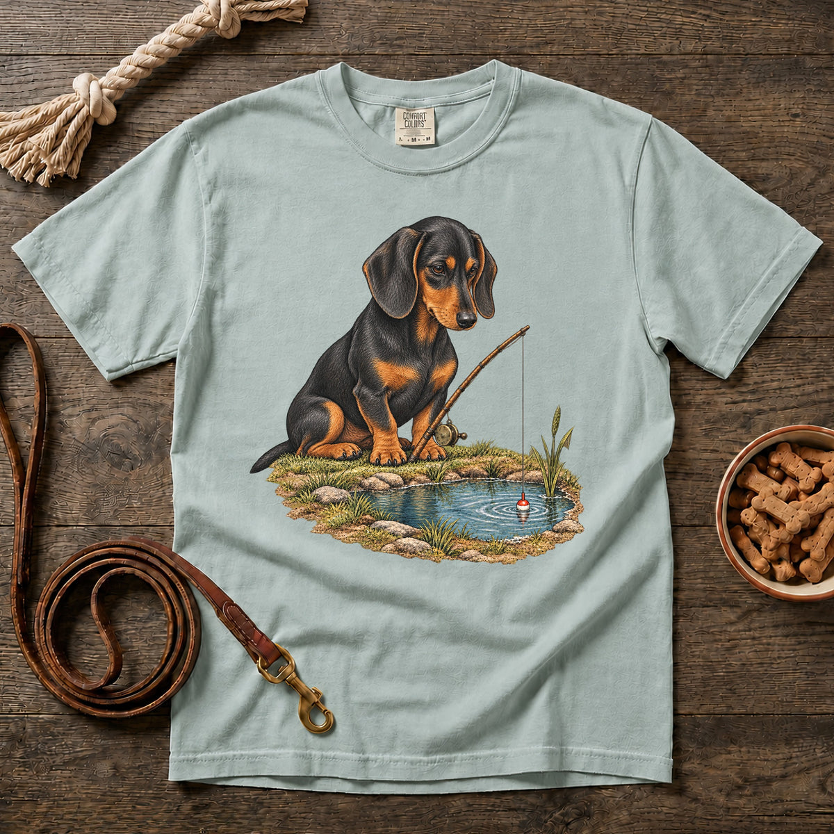 Little Legs, Big Catch Black and Tan Shorthaired Dachshund T-Shirt