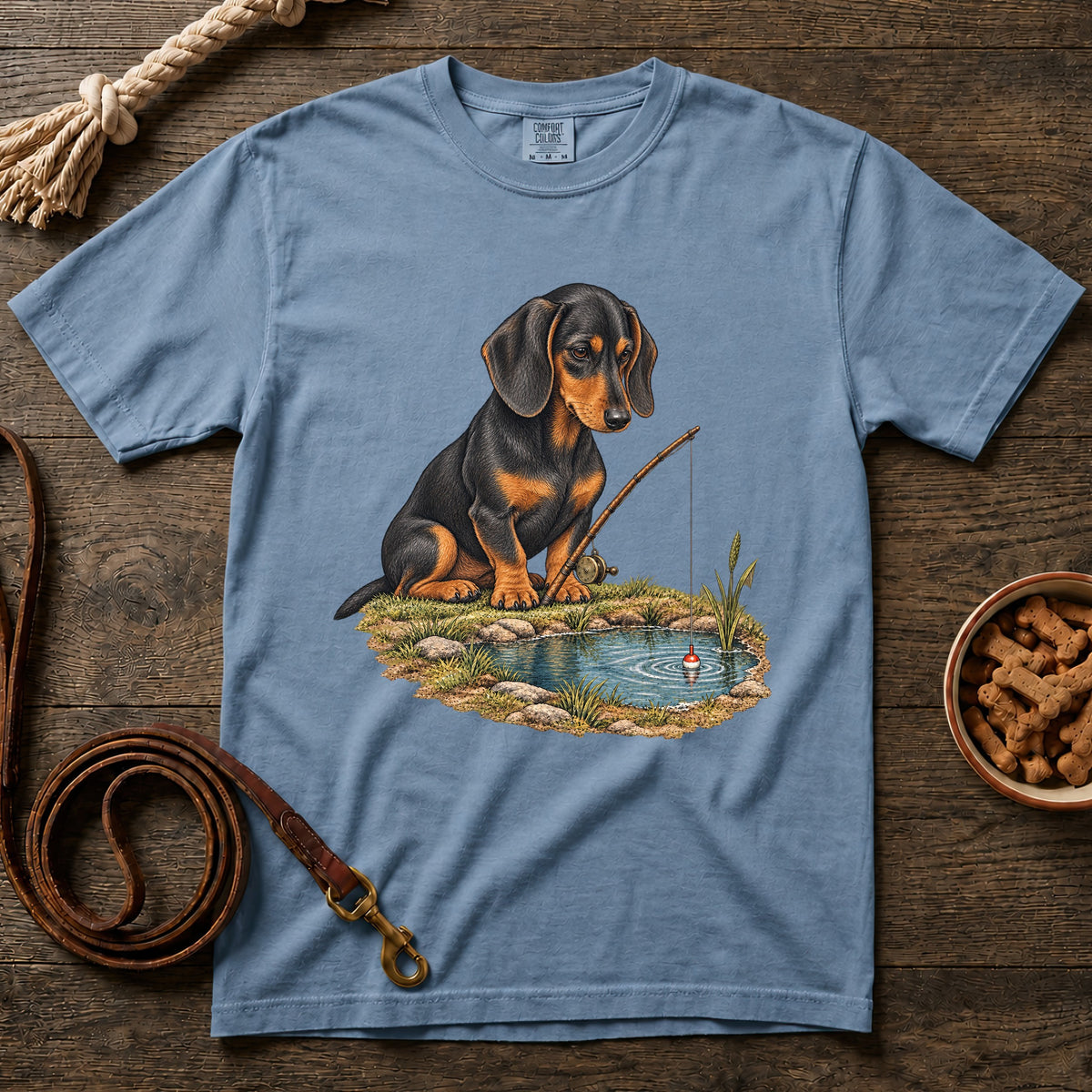 Little Legs, Big Catch Black and Tan Shorthaired Dachshund T-Shirt
