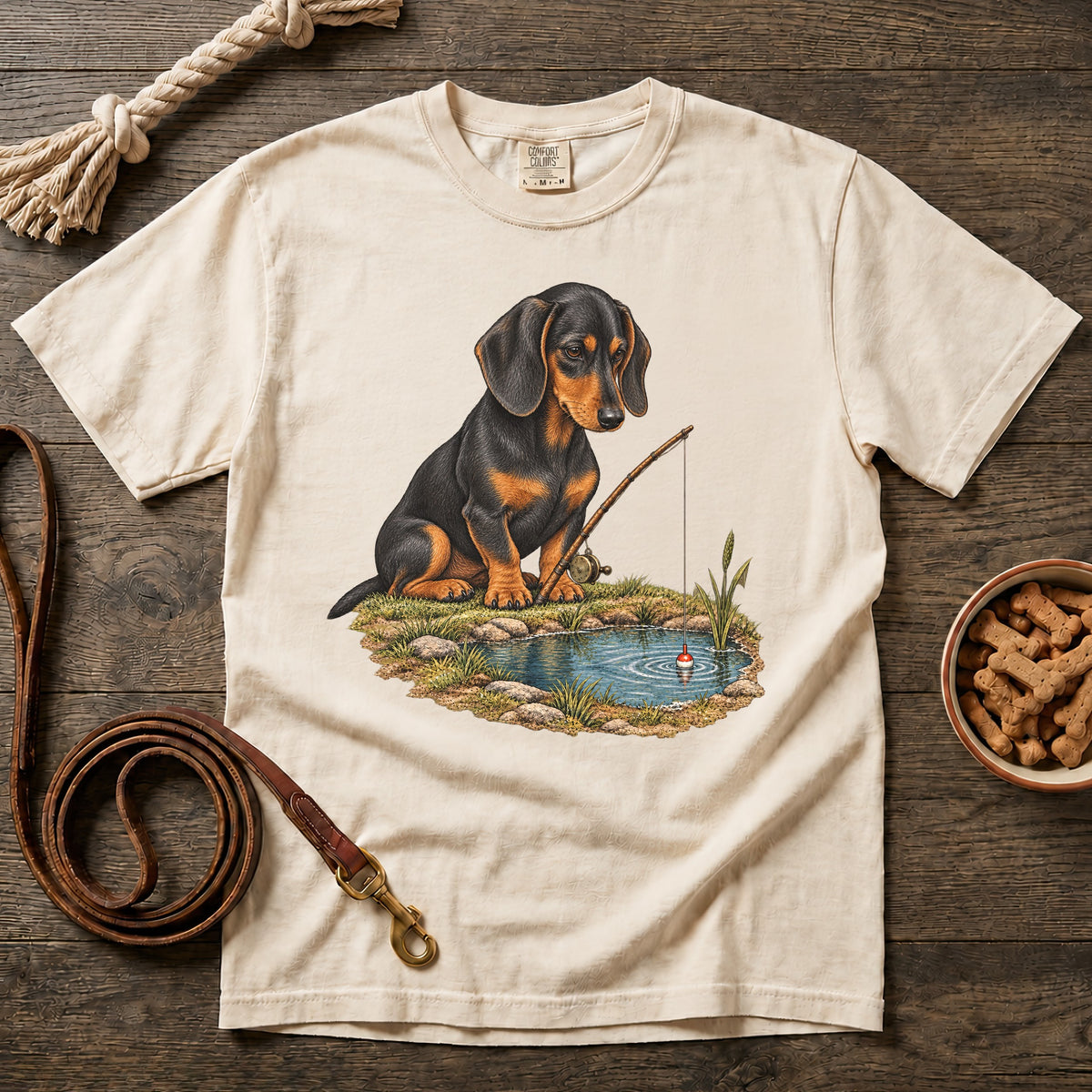 Little Legs, Big Catch Black and Tan Shorthaired Dachshund T-Shirt