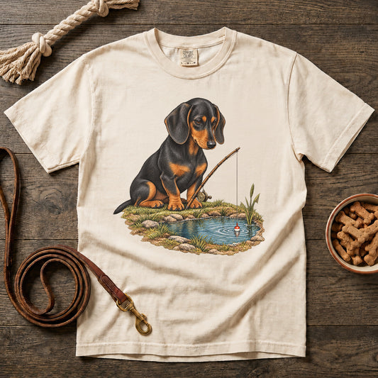 Little Legs, Big Catch Black and Tan Shorthaired Dachshund T-Shirt