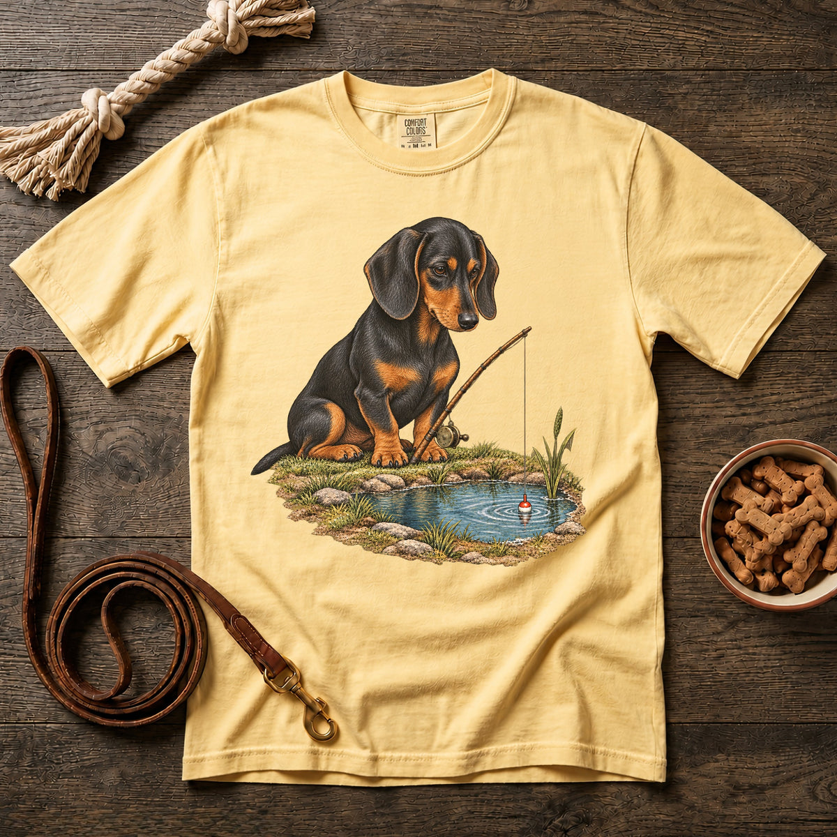 Little Legs, Big Catch Black and Tan Shorthaired Dachshund T-Shirt