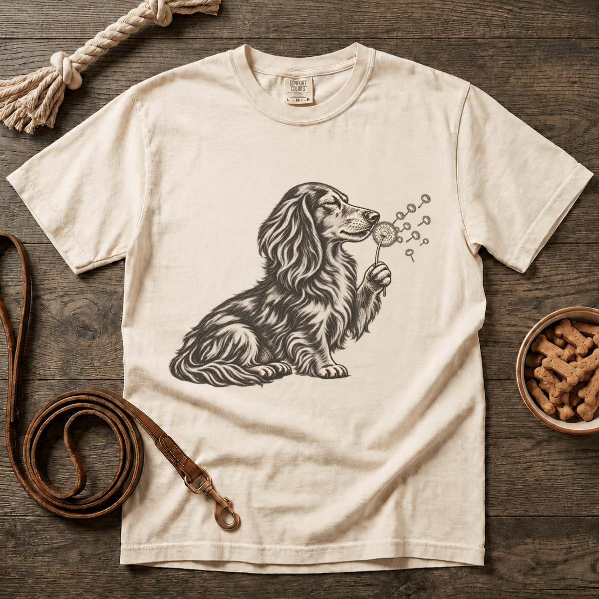 Doxie Dandelion Wishes Longhaired Dachshund T-Shirt