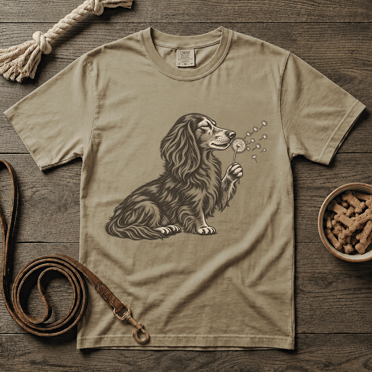 Doxie Dandelion Wishes Longhaired Dachshund T-Shirt