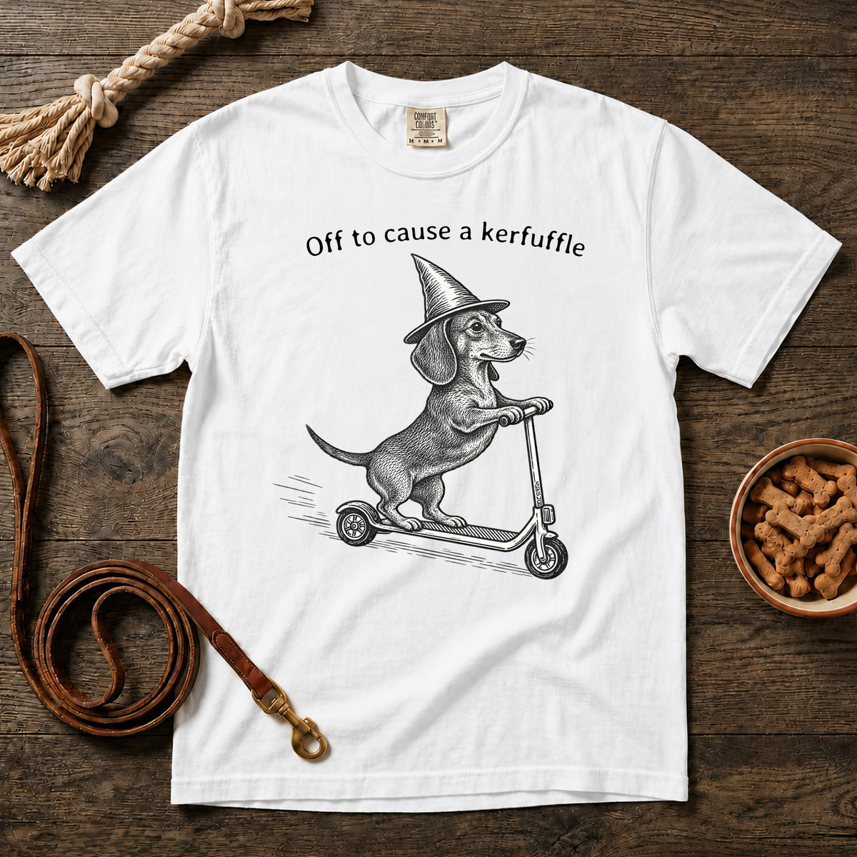 Off to Cause a Kerfuffle Shorthaired Dachshund T-Shirt