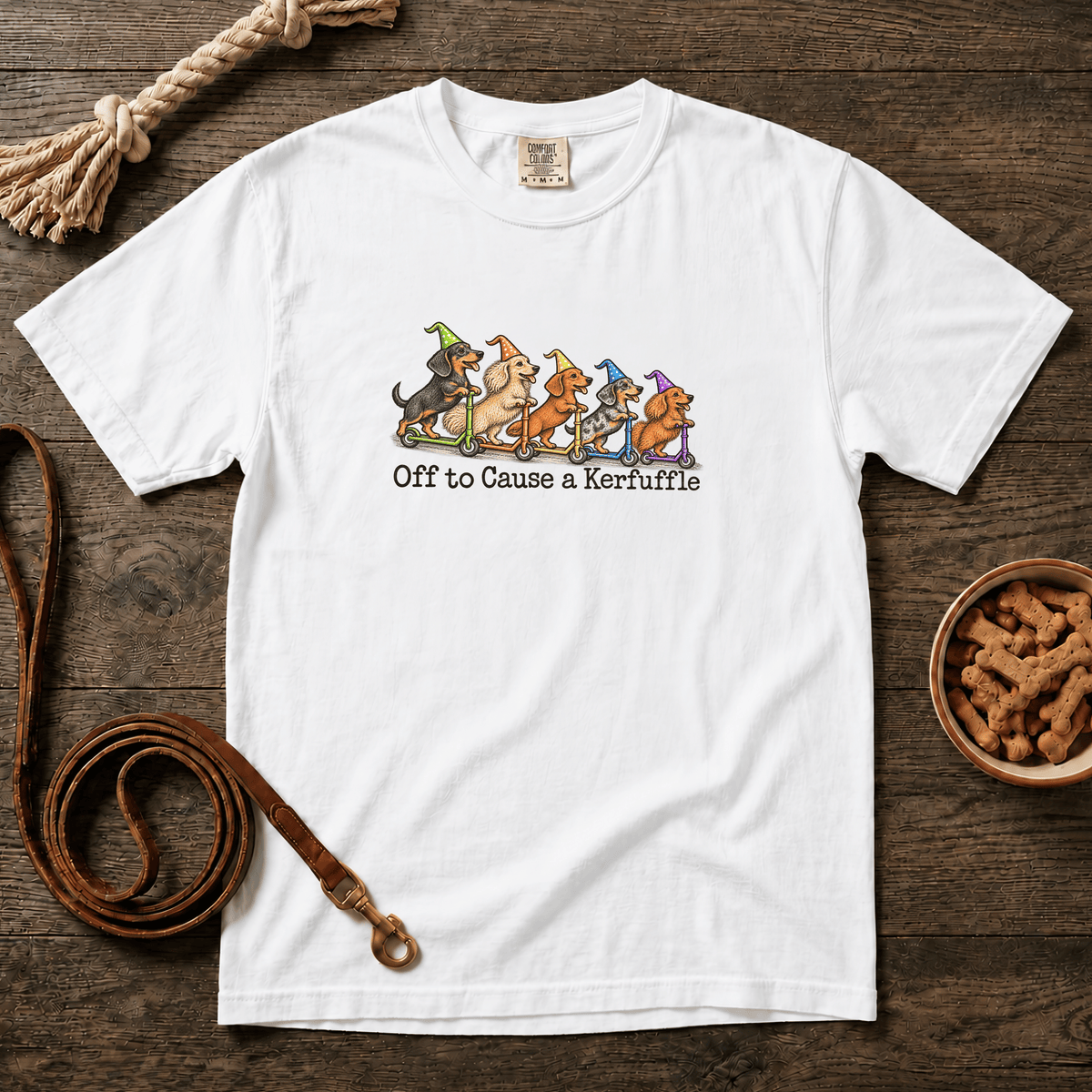 Off to Cause a Kerfuffle Five Dachshunds T-Shirt