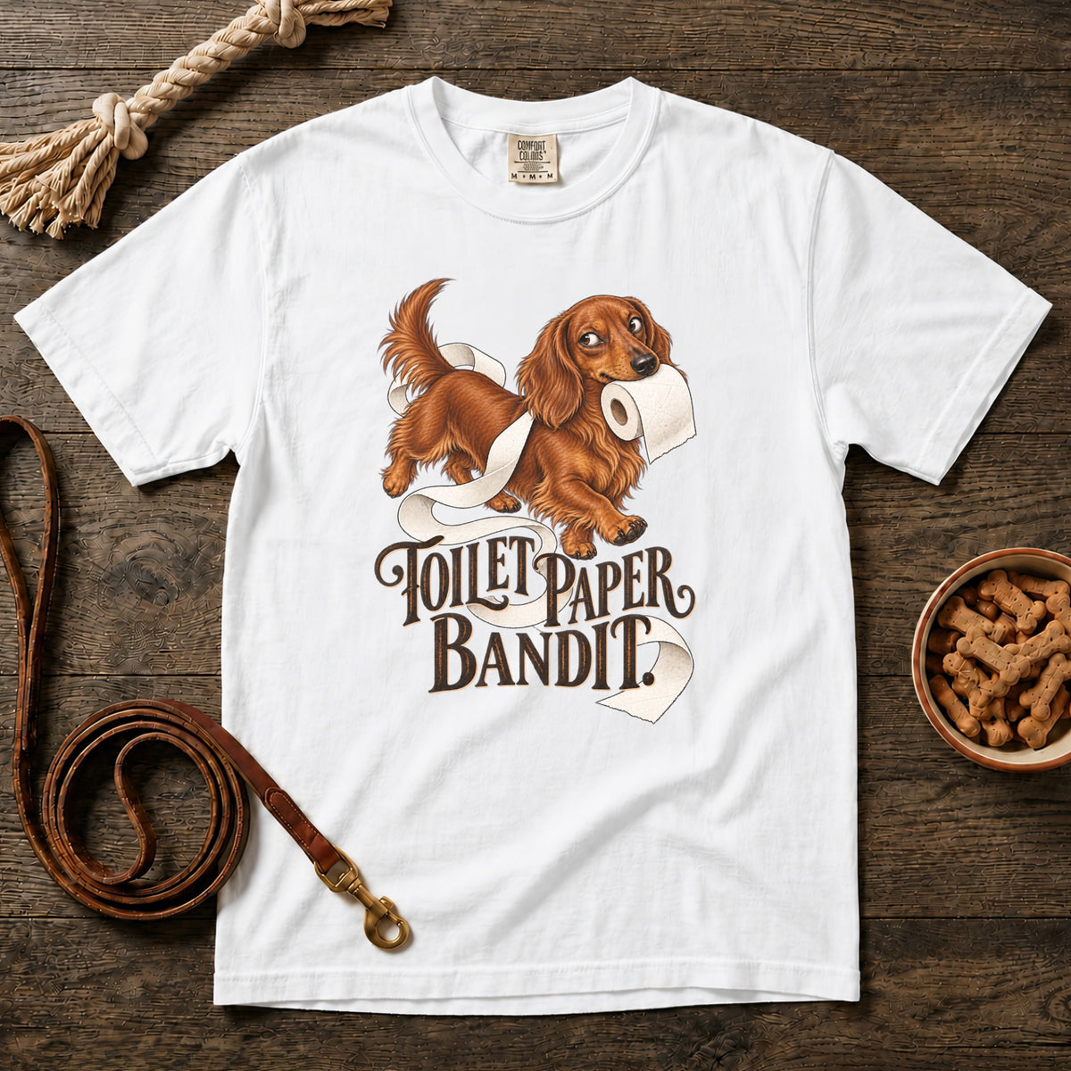 Toilet Paper Bandit Red Longhaired Dachshund T-Shirt