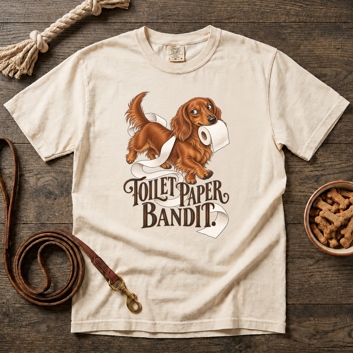 Toilet Paper Bandit Red Longhaired Dachshund T-Shirt