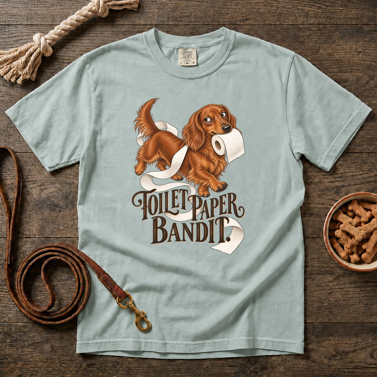 Toilet Paper Bandit Red Longhaired Dachshund T-Shirt