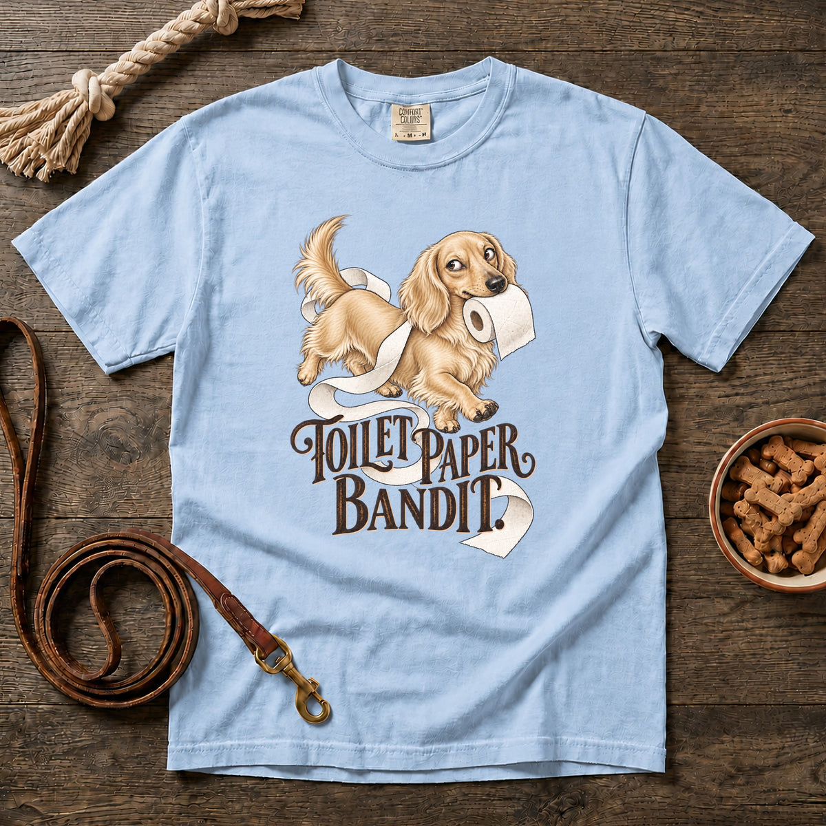 Toilet Paper Bandit Cream Longhaired Dachshund T-Shirt