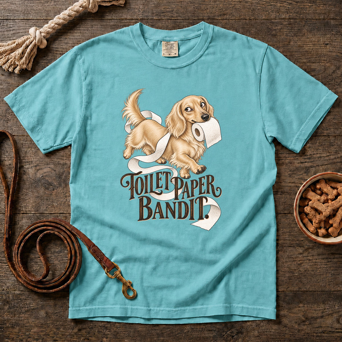 Toilet Paper Bandit Cream Longhaired Dachshund T-Shirt