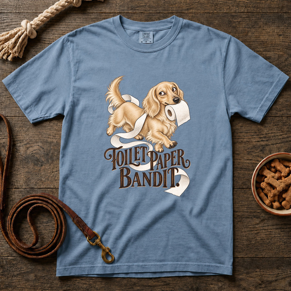Toilet Paper Bandit Cream Longhaired Dachshund T-Shirt