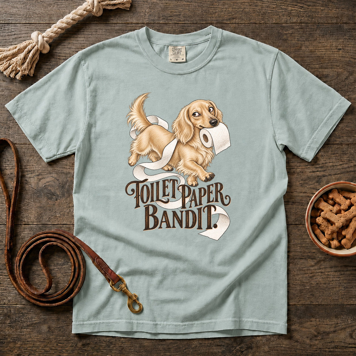 Toilet Paper Bandit Cream Longhaired Dachshund T-Shirt