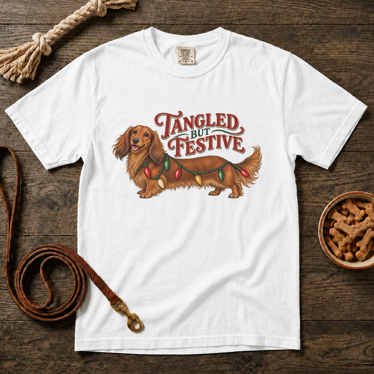 Tangled but Festive Red Longhaired Dachshund T-Shirt