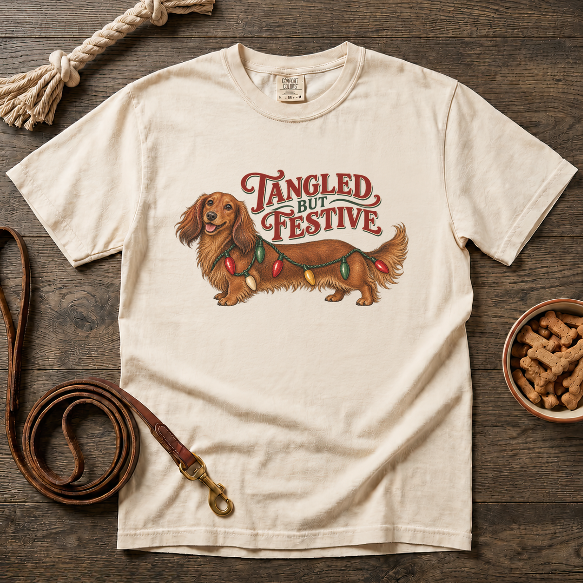 Tangled but Festive Red Longhaired Dachshund T-Shirt