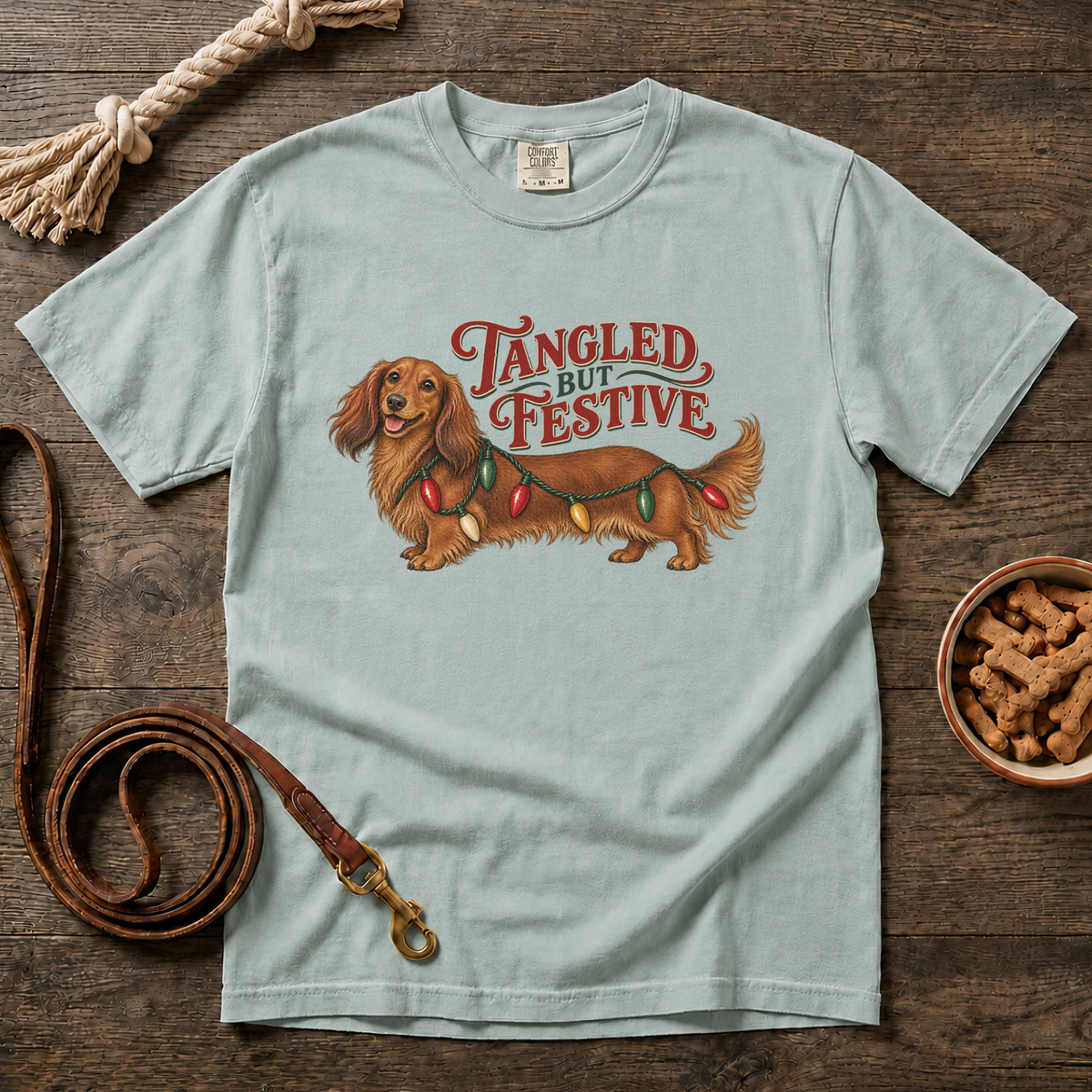 Tangled but Festive Red Longhaired Dachshund T-Shirt