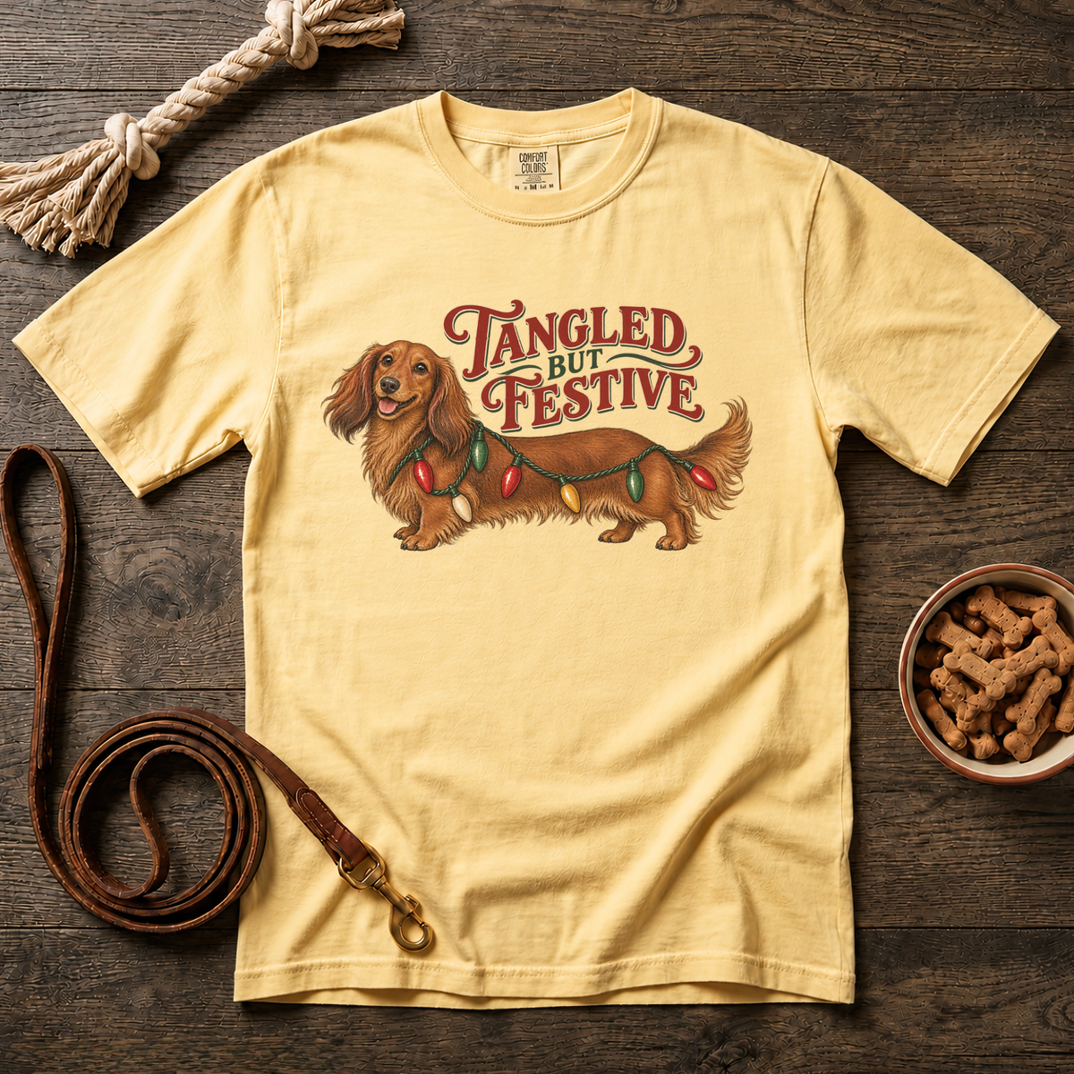Tangled but Festive Red Longhaired Dachshund T-Shirt