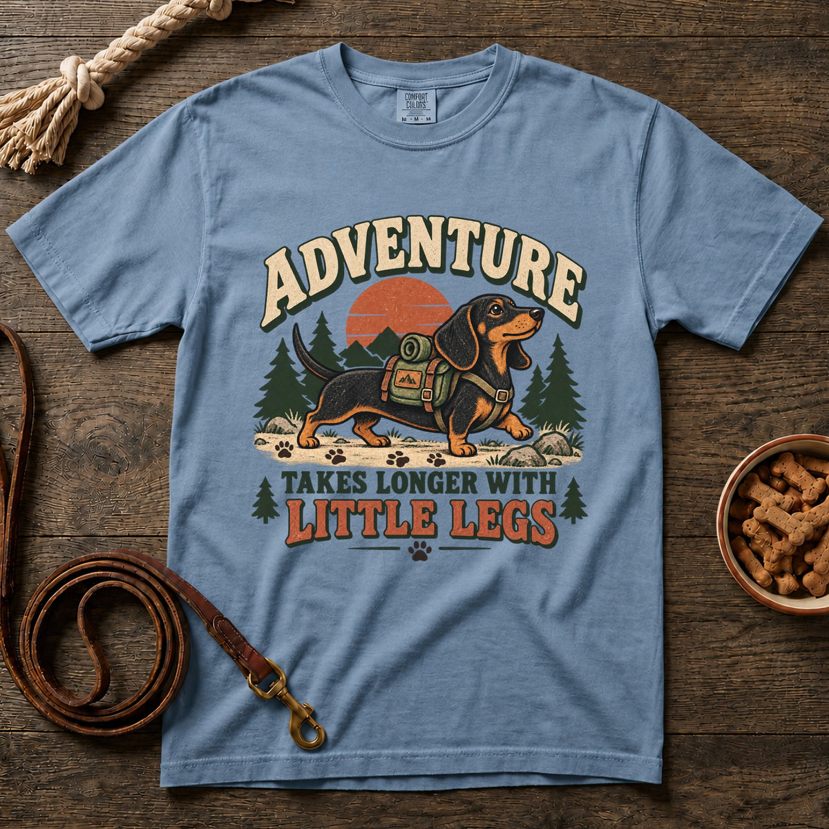 Adventure Takes Longer with Little Legs Black and Tan Shorthaired Dachshund T-Shirt