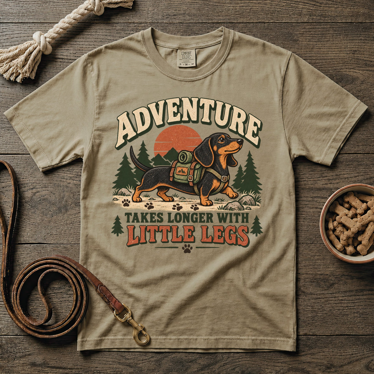 Adventure Takes Longer with Little Legs Black and Tan Shorthaired Dachshund T-Shirt