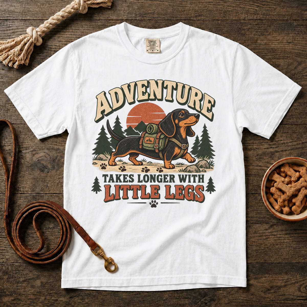 Adventure Takes Longer with Little Legs Black and Tan Shorthaired Dachshund T-Shirt