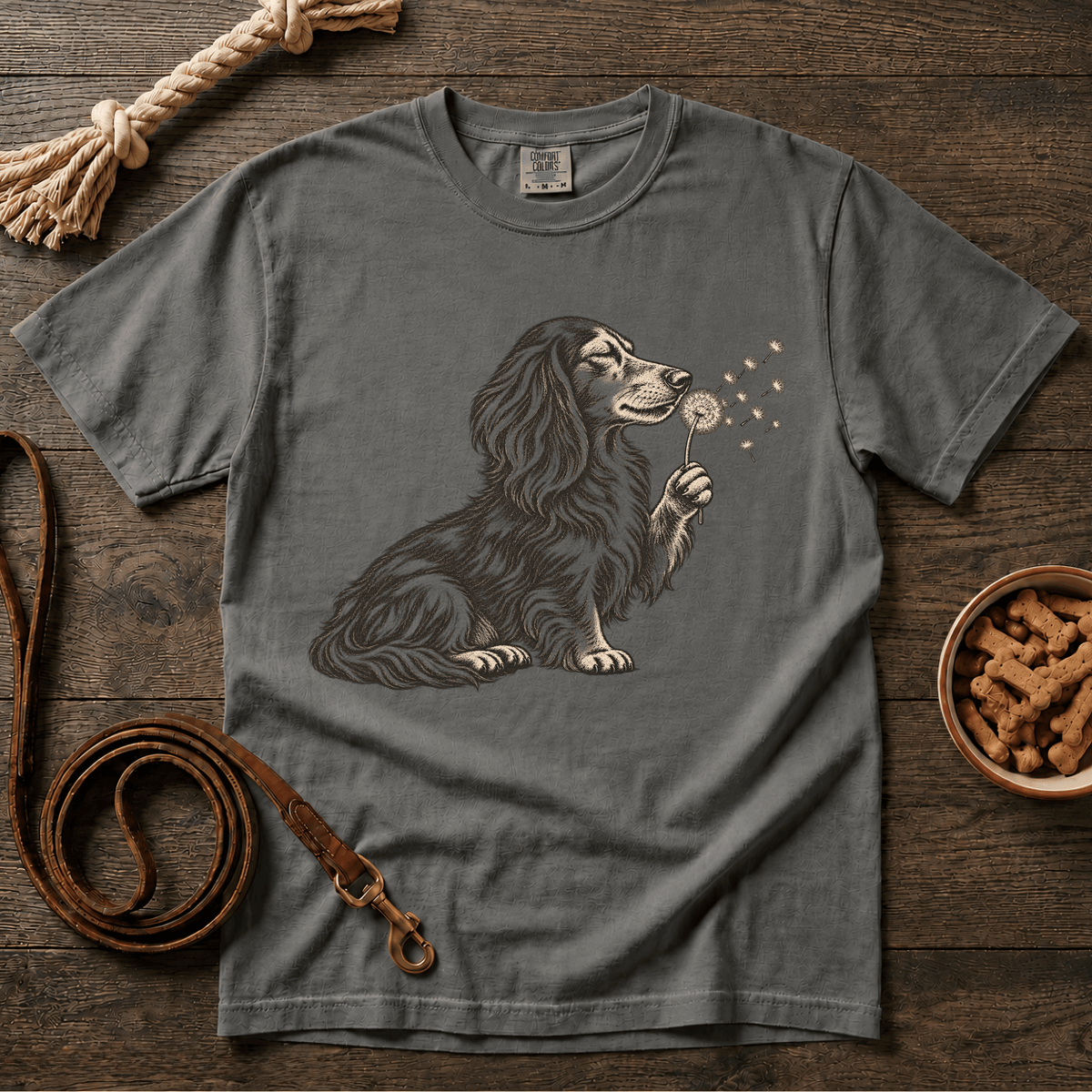 Doxie Dandelion Wishes Longhaired Dachshund T-Shirt