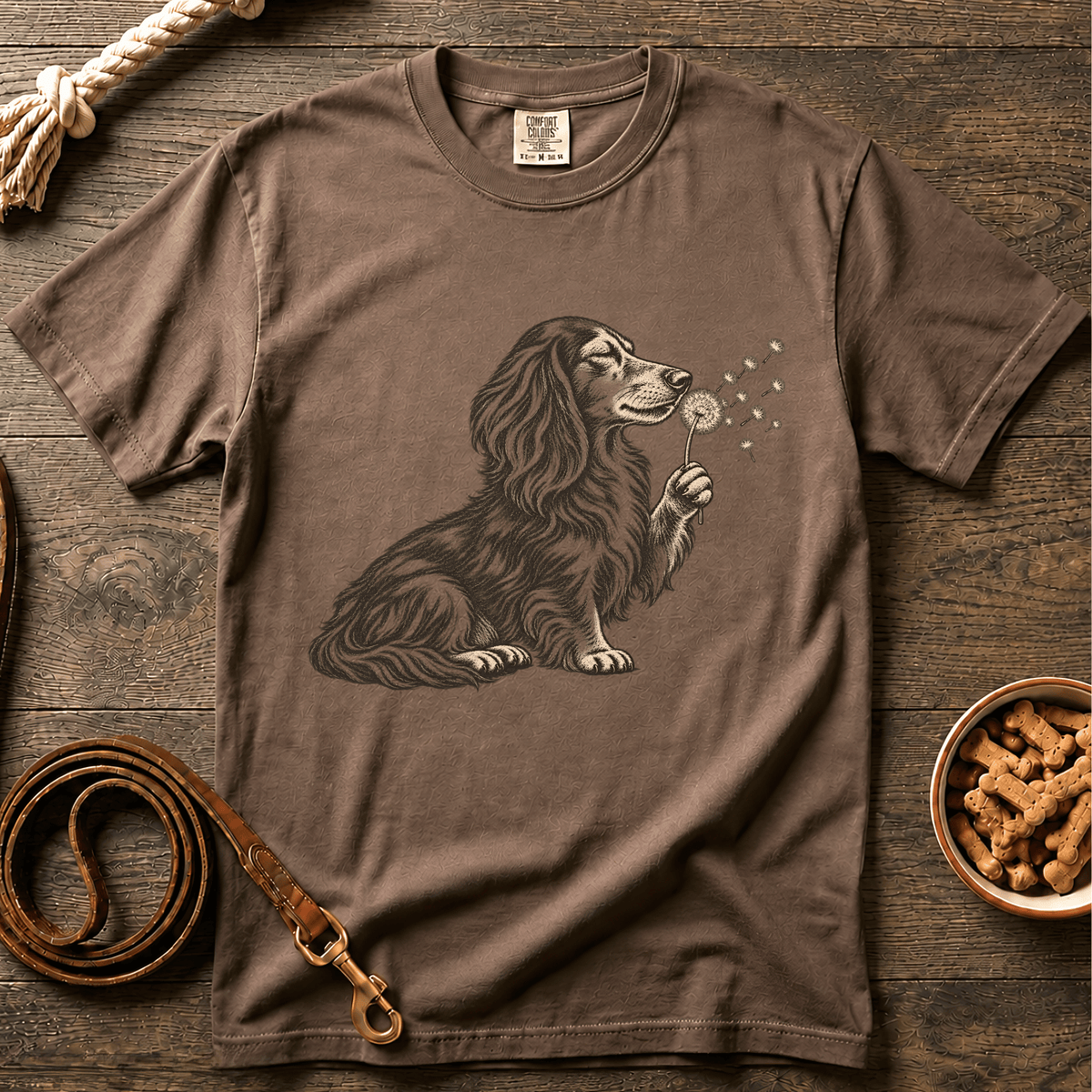 Doxie Dandelion Wishes Longhaired Dachshund T-Shirt