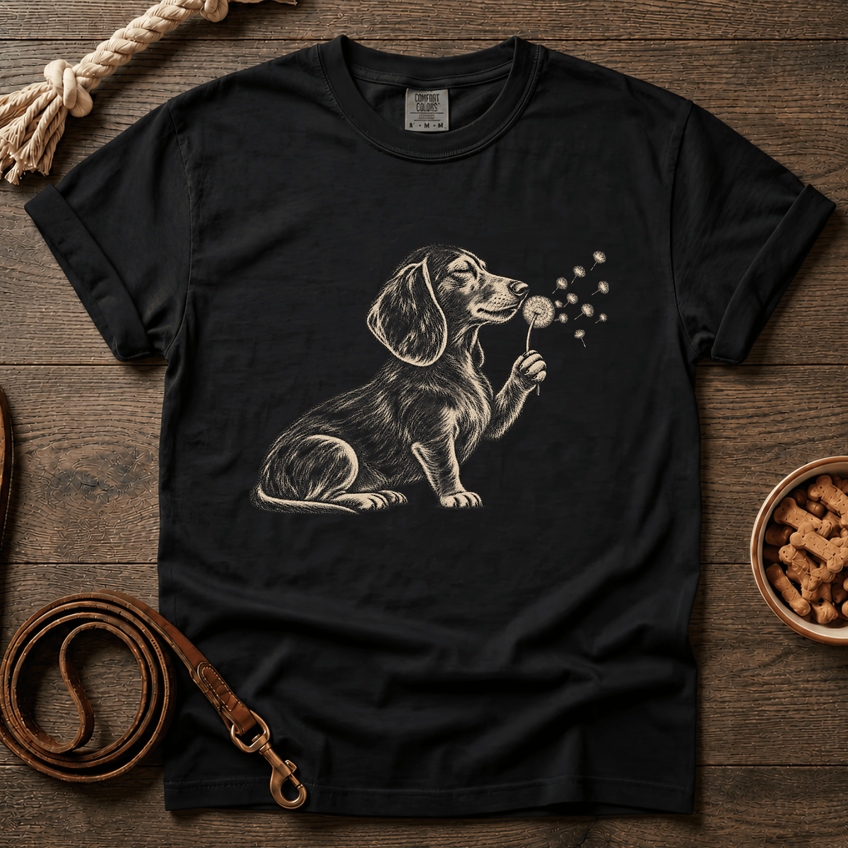 Doxie Dandelion Wishes Longhaired Dachshund T-Shirt