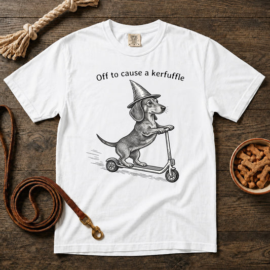 Off to Cause a Kerfuffle Shorthaired Dachshund T-Shirt