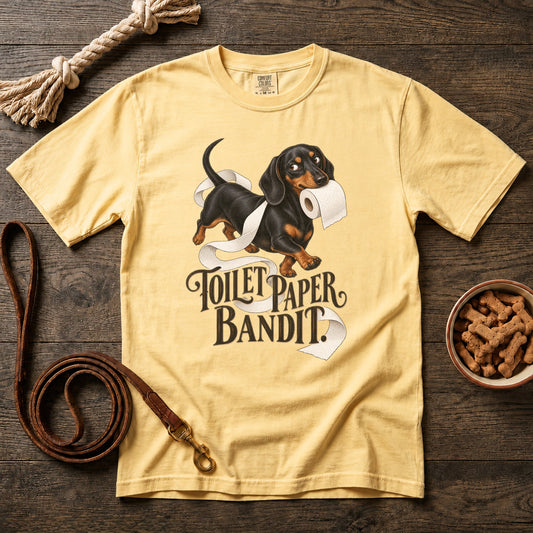 Toilet Paper Bandit Black and Tan Shorthaired Dachshund T-Shirt