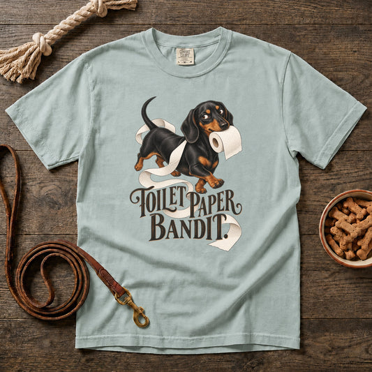 Toilet Paper Bandit Black and Tan Shorthaired Dachshund T-Shirt