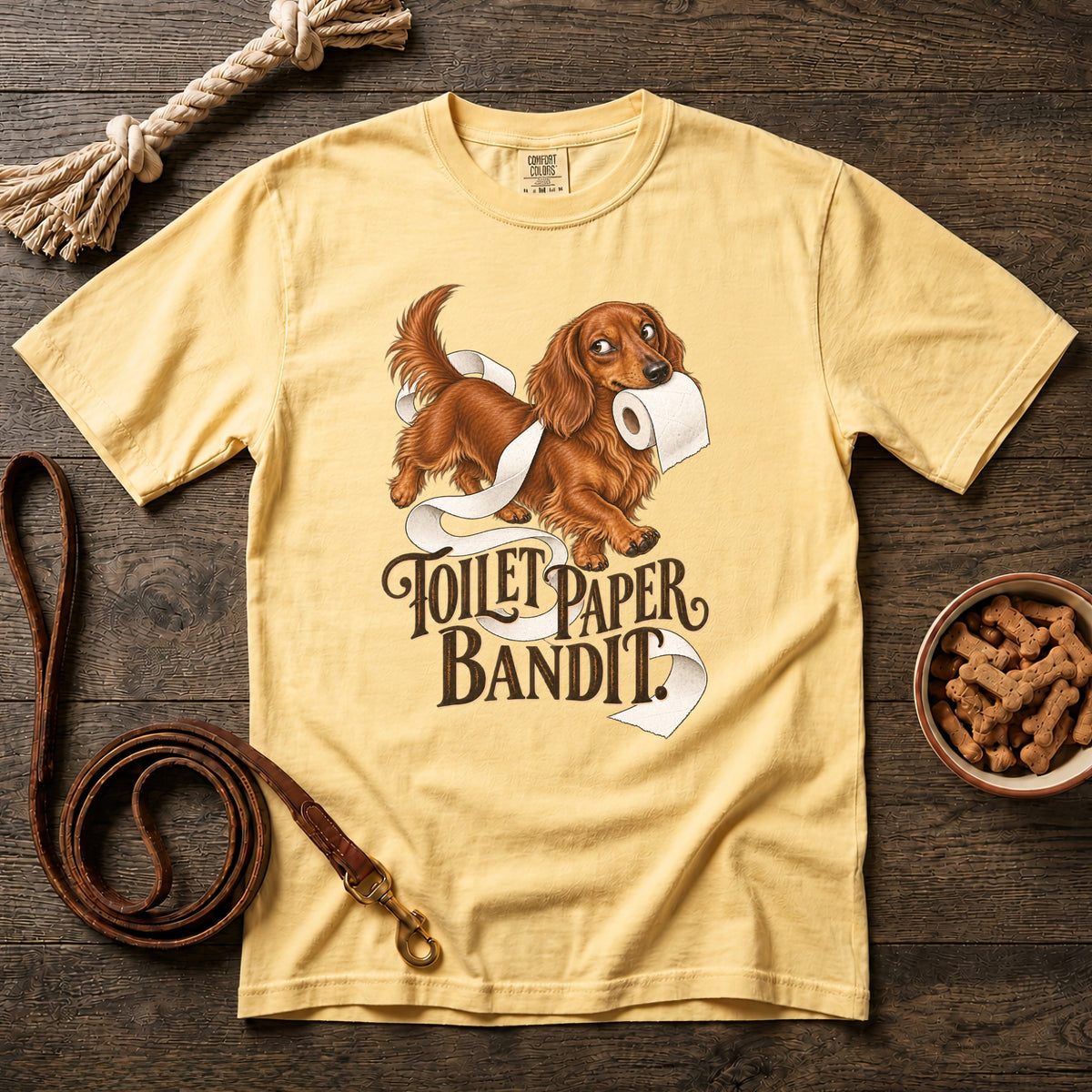 Toilet Paper Bandit Red Longhaired Dachshund T-Shirt