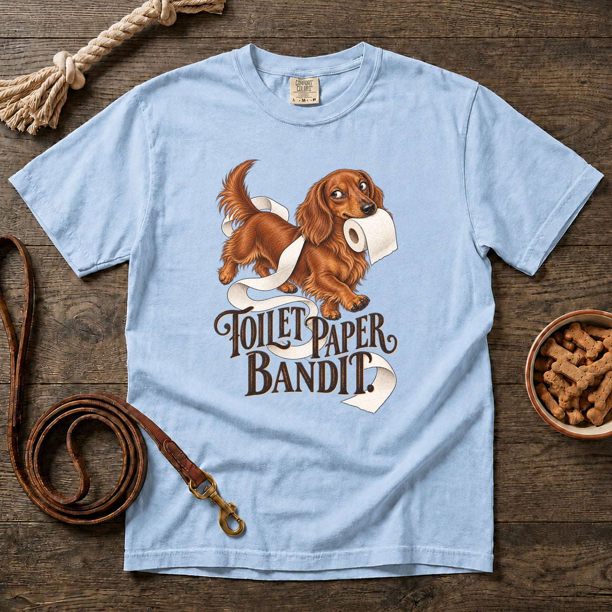 Toilet Paper Bandit Red Longhaired Dachshund T-Shirt