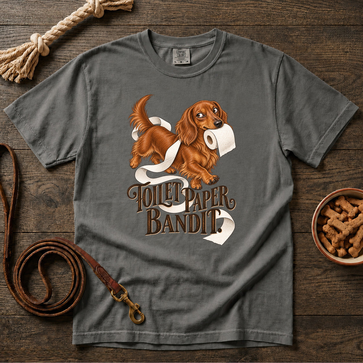 Toilet Paper Bandit Red Longhaired Dachshund T-Shirt