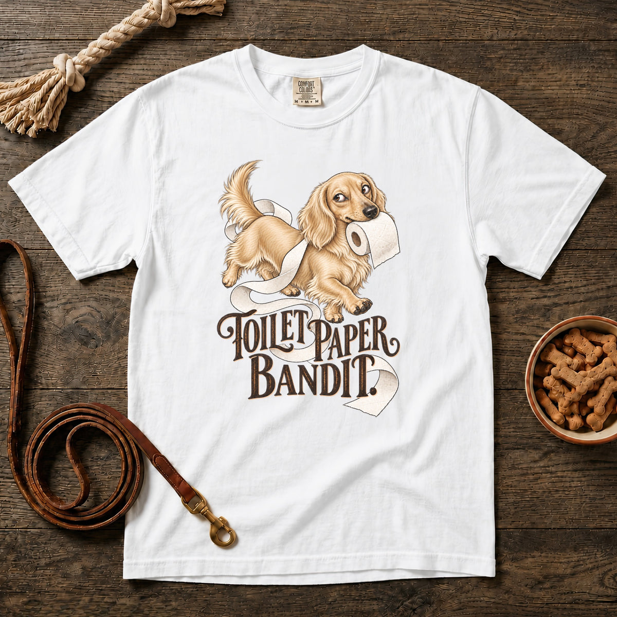 Toilet Paper Bandit Cream Longhaired Dachshund T-Shirt