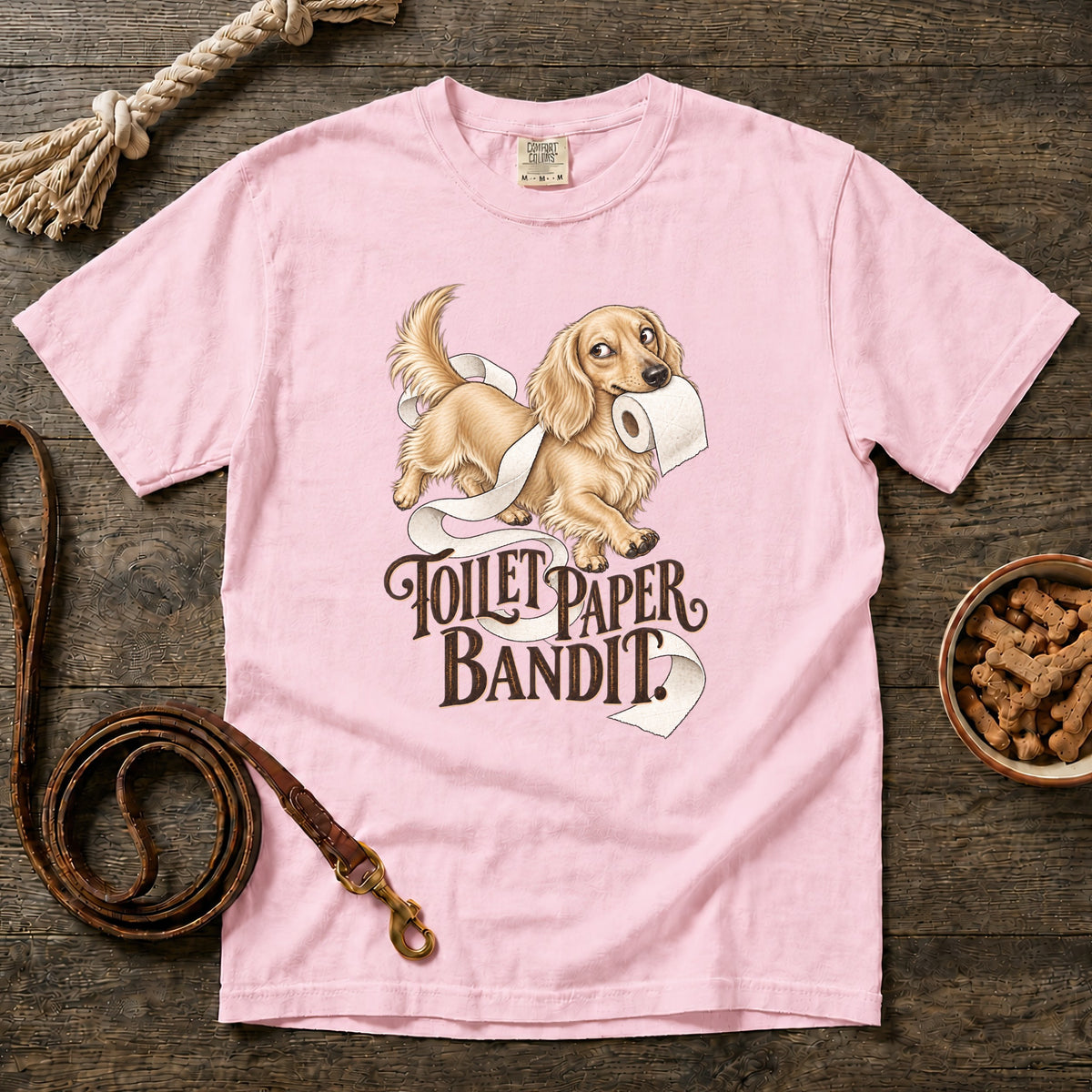 Toilet Paper Bandit Cream Longhaired Dachshund T-Shirt