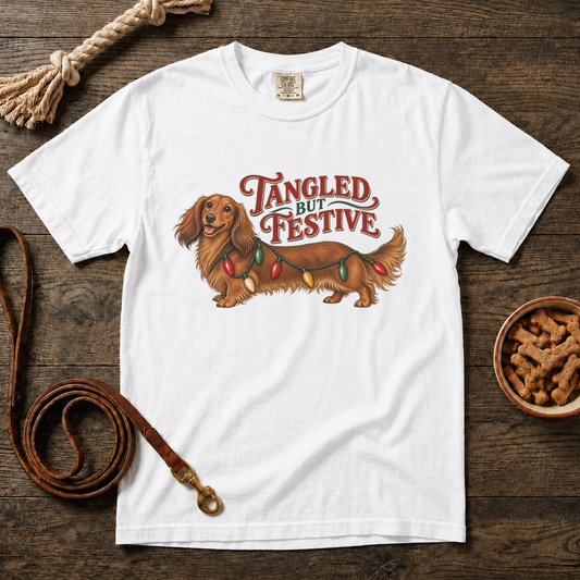 Tangled but Festive Red Longhaired Dachshund T-Shirt
