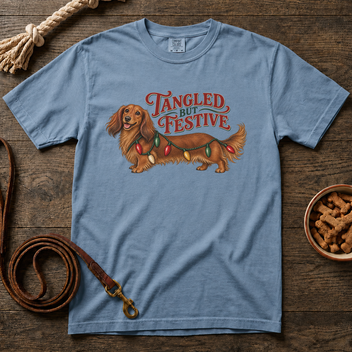 Tangled but Festive Red Longhaired Dachshund T-Shirt