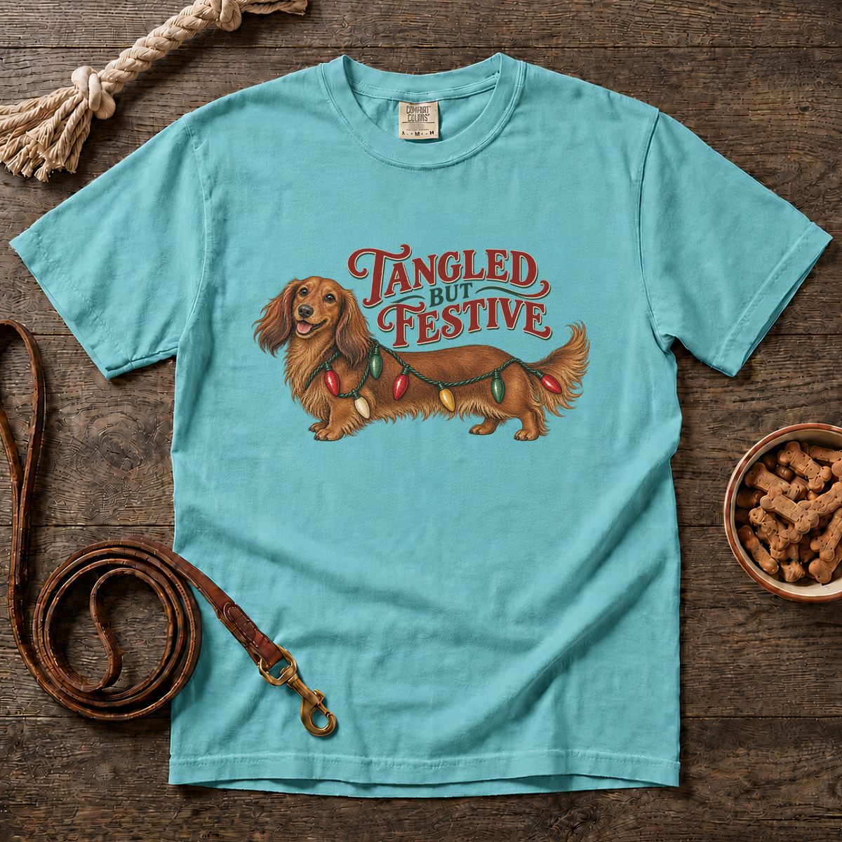 Tangled but Festive Red Longhaired Dachshund T-Shirt
