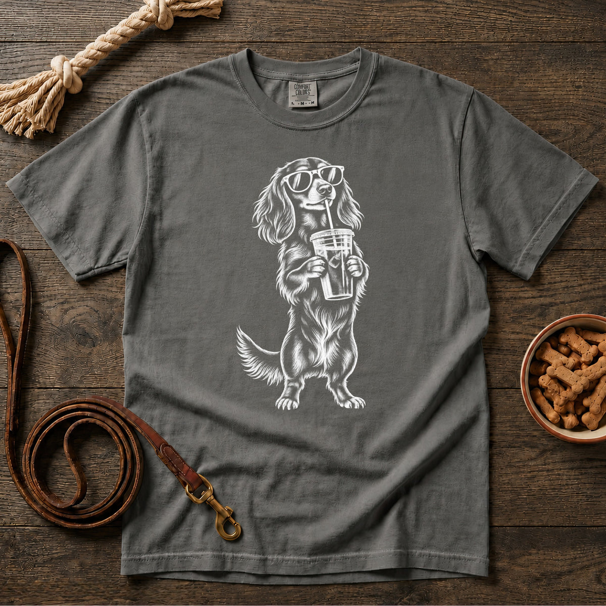 Iced Coffee and Little Paws Longhaired Dachshund T-Shirt