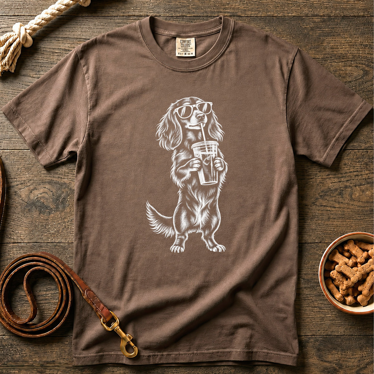 Iced Coffee and Little Paws Longhaired Dachshund T-Shirt