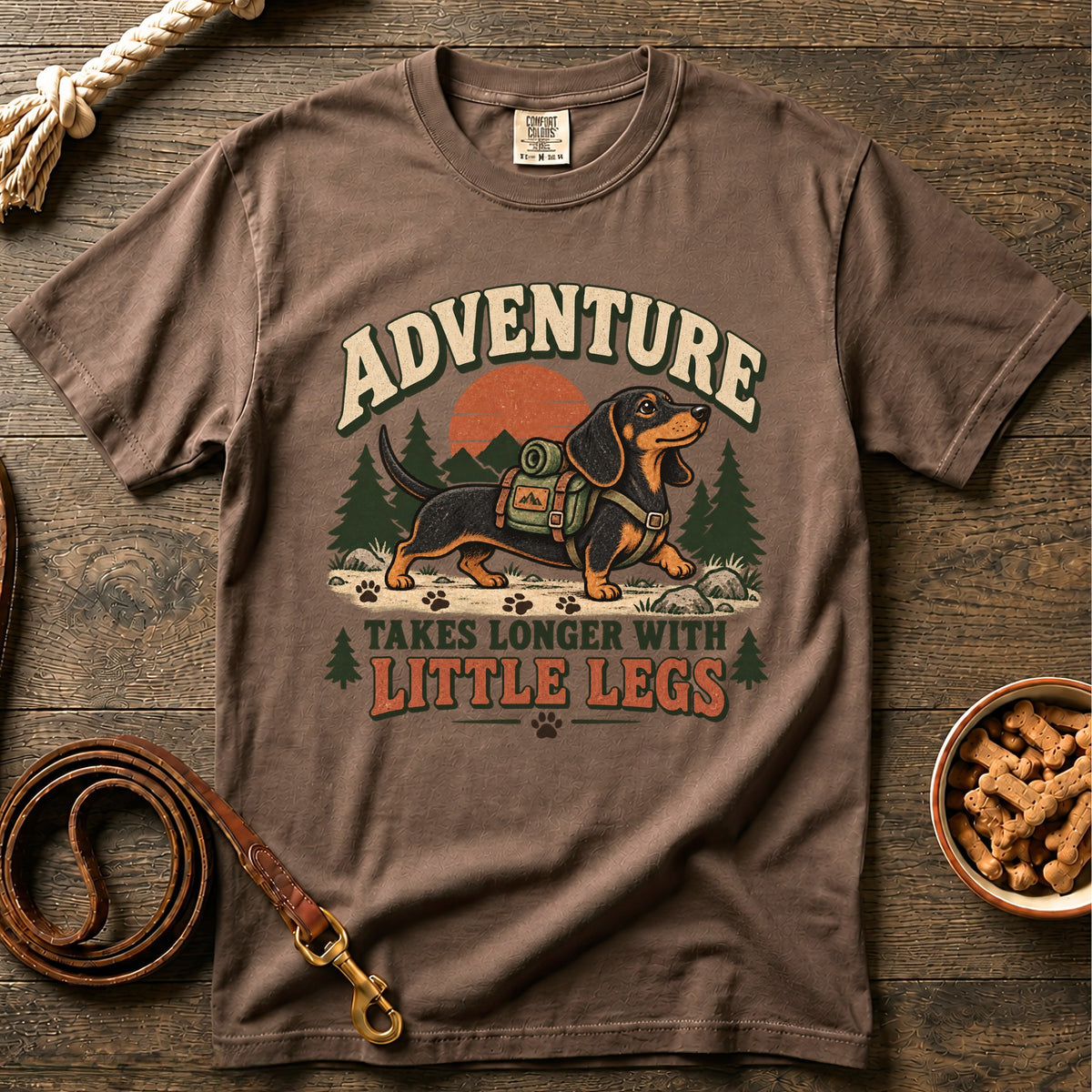 Adventure Takes Longer with Little Legs Black and Tan Shorthaired Dachshund T-Shirt