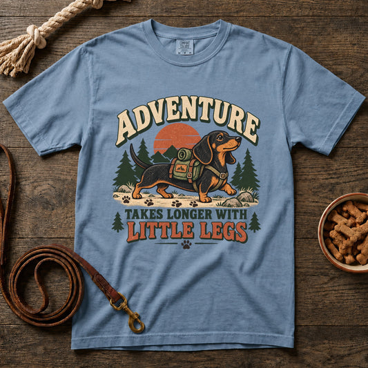 Adventure Takes Longer with Little Legs Black and Tan Shorthaired Dachshund T-Shirt