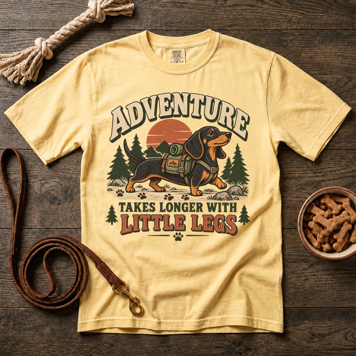 Adventure Takes Longer with Little Legs Black and Tan Shorthaired Dachshund T-Shirt